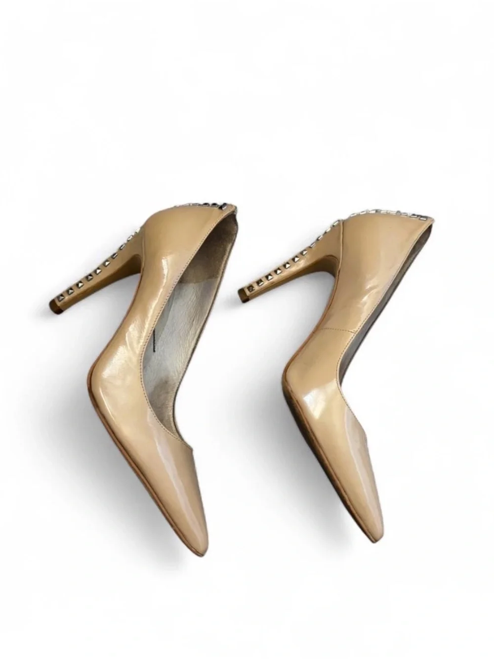Michael Kors Beige Patent Leather Studded Zip-Heel Pumps - Size 7